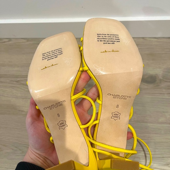 Never worn Charlotte Stone yellow lace up heels - Picture 2 of 4